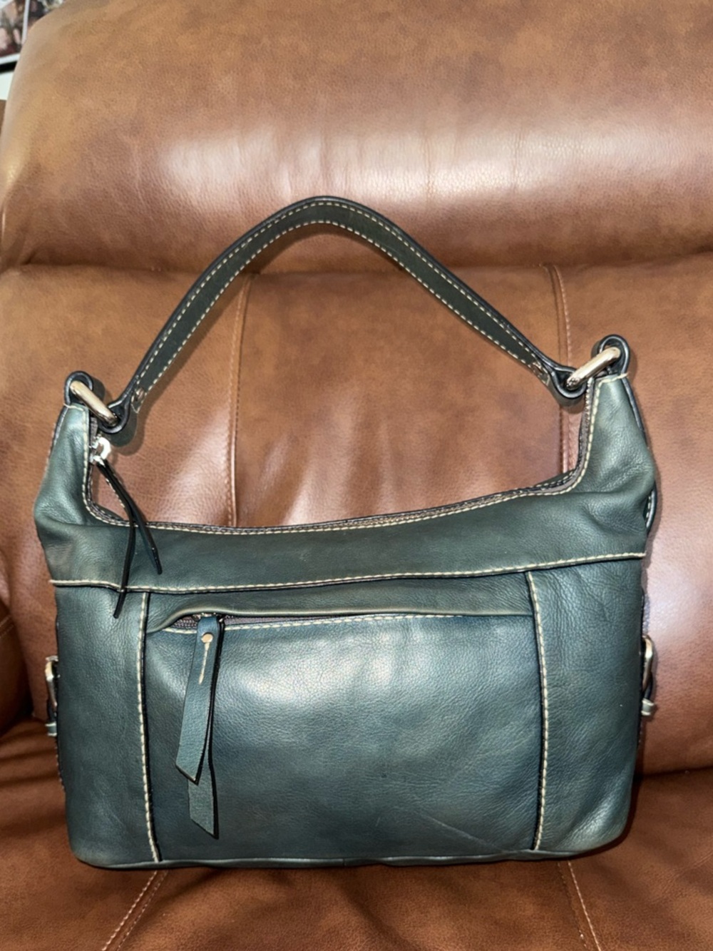 Fossil Dark Green Leather Shoulder Bag